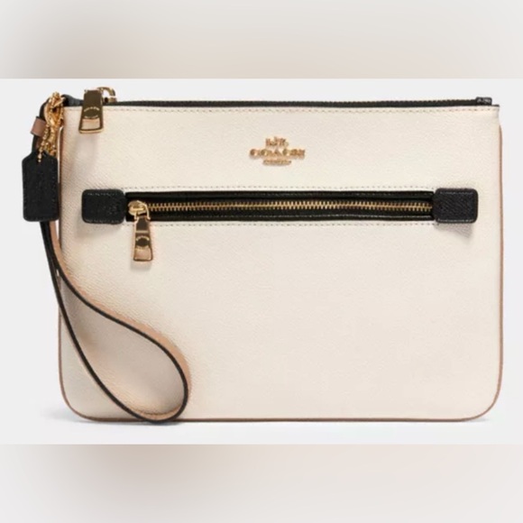 Coach Handbags - Coach Vanilla Pebbled Leather Wristlet – Gold Hardware